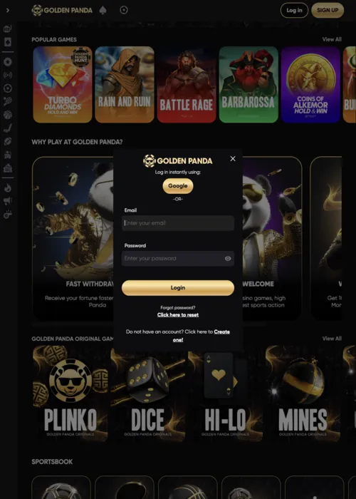 Accès espace membre protégé Golden Panda Casino
