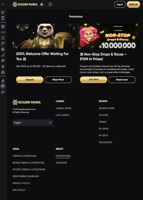 Promotions récompenses exclusives trésor Golden Panda Casino