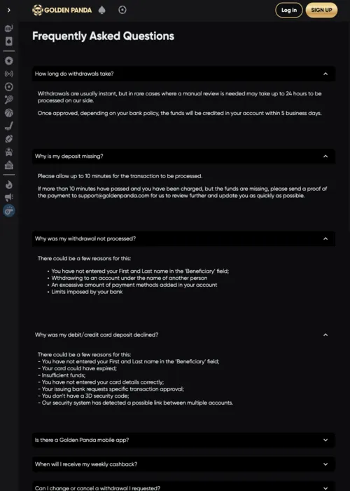 Système retraits instantanés bancaires Golden Panda Casino